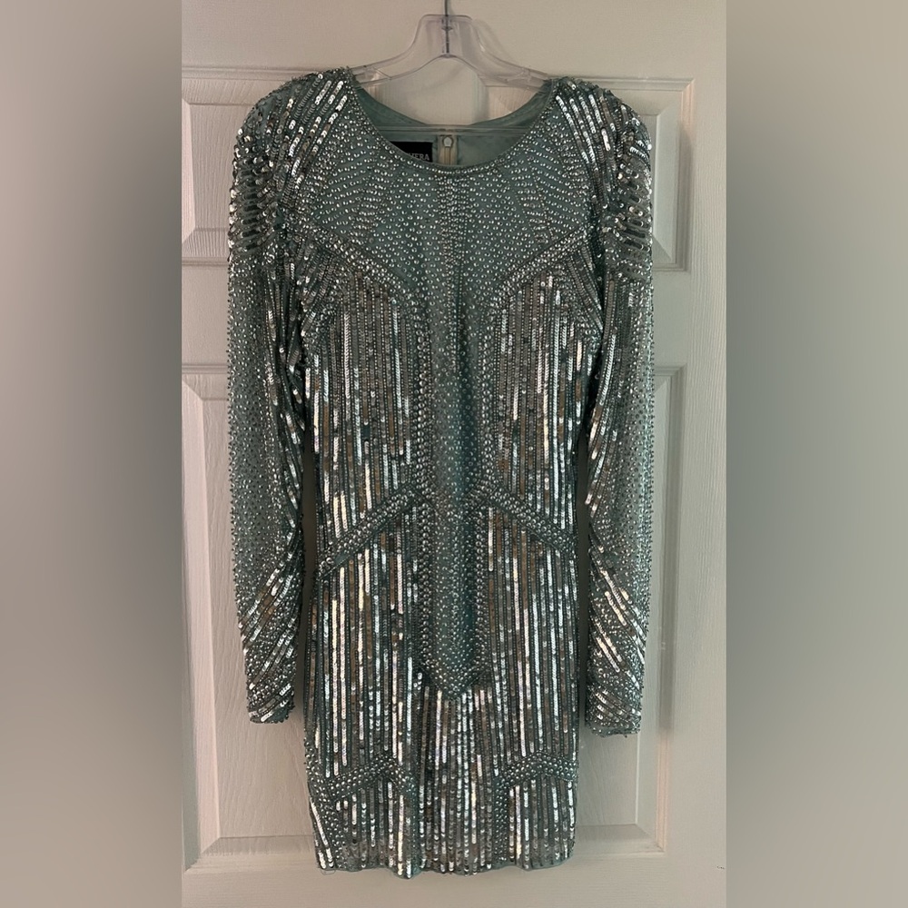 Primavera - Blue Long Sleeve Cocktail Dress